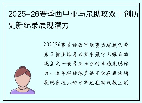 2025-26赛季西甲亚马尔助攻双十创历史新纪录展现潜力 2025-26赛季西甲亚马尔助攻双十创历史新纪录展现潜力